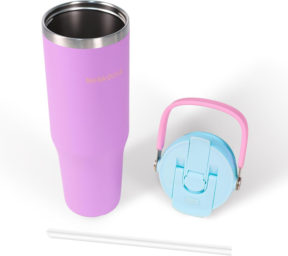 40 oz Insulated Stainless Steel Bottle with 2-in-1 Straw and Spout Lid, Water Bottle with Carry Handle Keep Cold 24H, Leak-Proof, Fits in Car Cup Holder, Travel, and School（Purple）