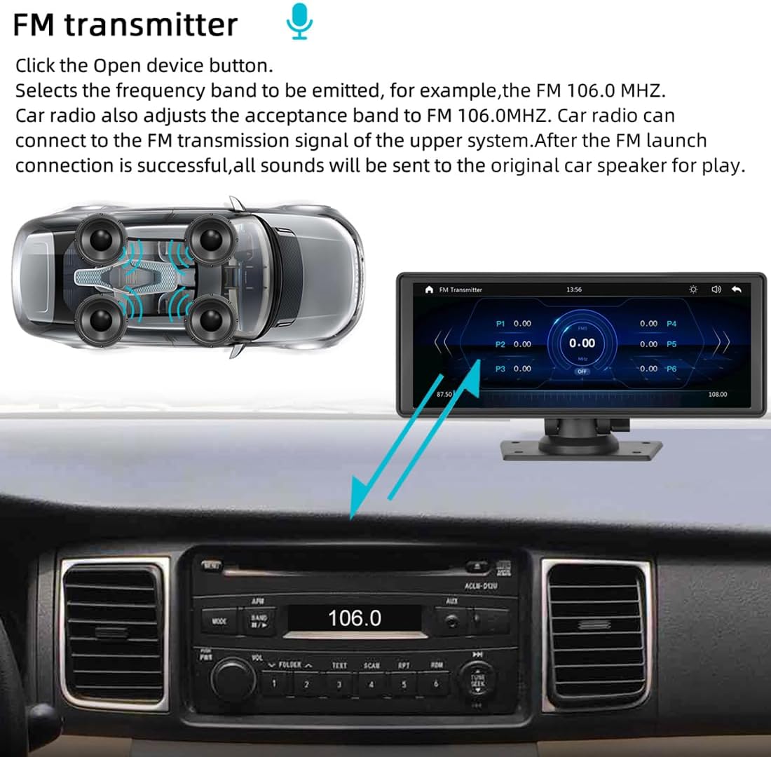 Portable 9.3 Inch IPS Touchscreen Car Stereo with Wireless Carplay & Android Auto Portable Car Radio, Airplay, Mirrorlink, Bluetooth Handsfree, AUX/FM Transmitter, Carplay Screen Supports All Cars