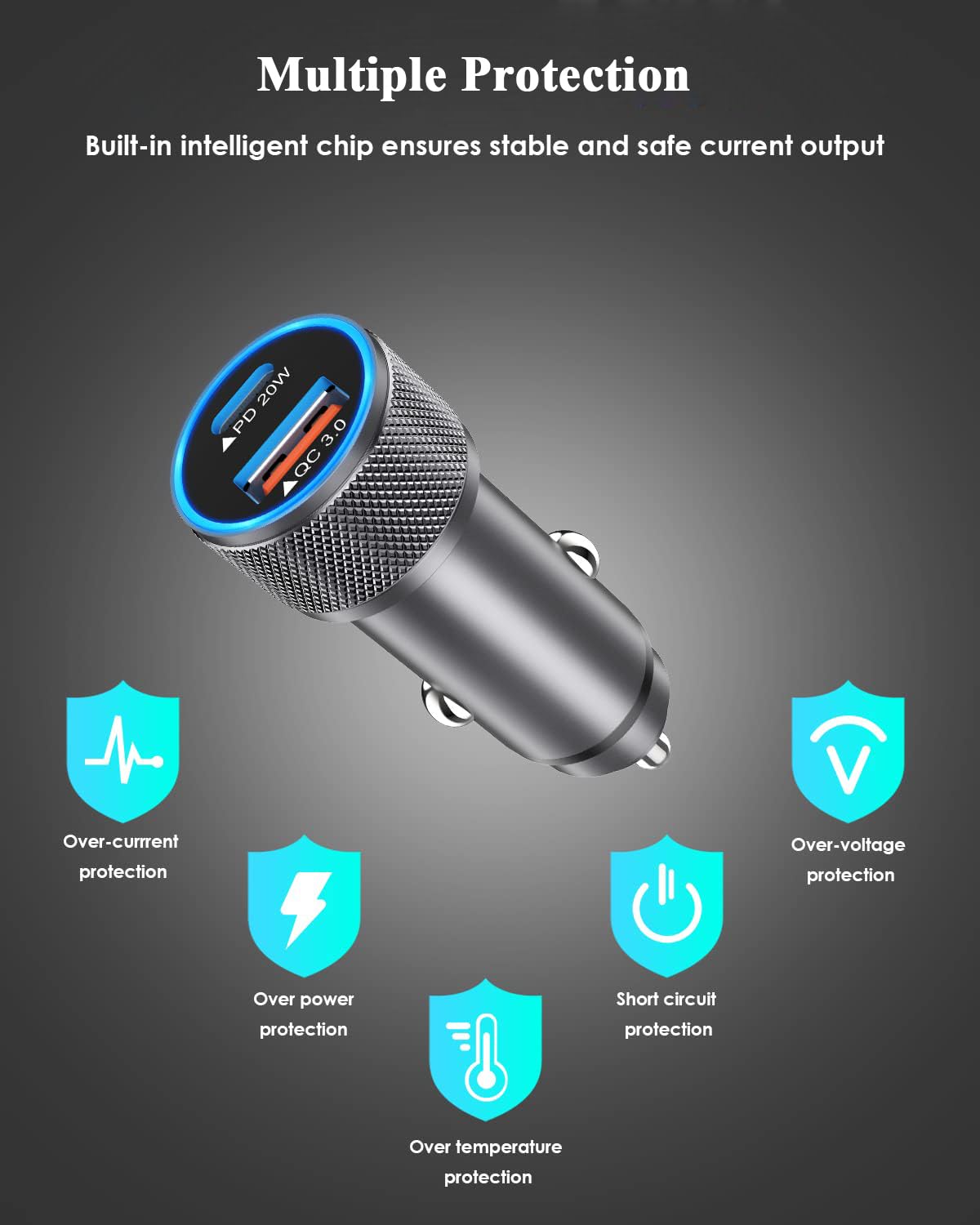 iPhone Car Charger,【2Pack】38W Dual Port USB C+QC3.0 [Apple MFi Certified] Fast Charging Cigarette Lighter iPhone Charger Car Adapter with【2 Pack】Lightning Cable for iPhone 14 13 Pro Max 12 11 X - Grey