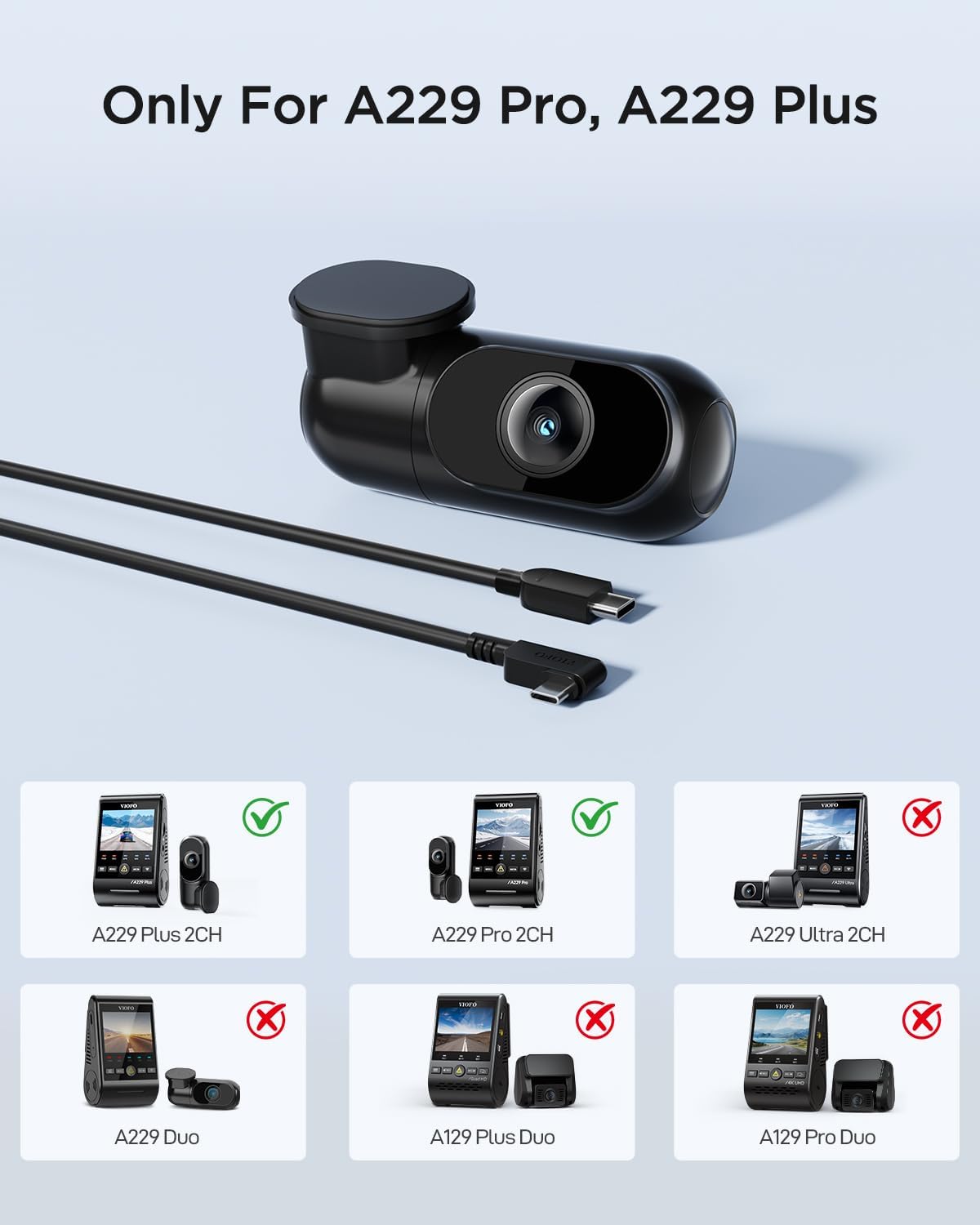 VIOFO RE200 Rear Camera for A229 Pro/Plus, 6M(19.7ft) Rear Cable Included