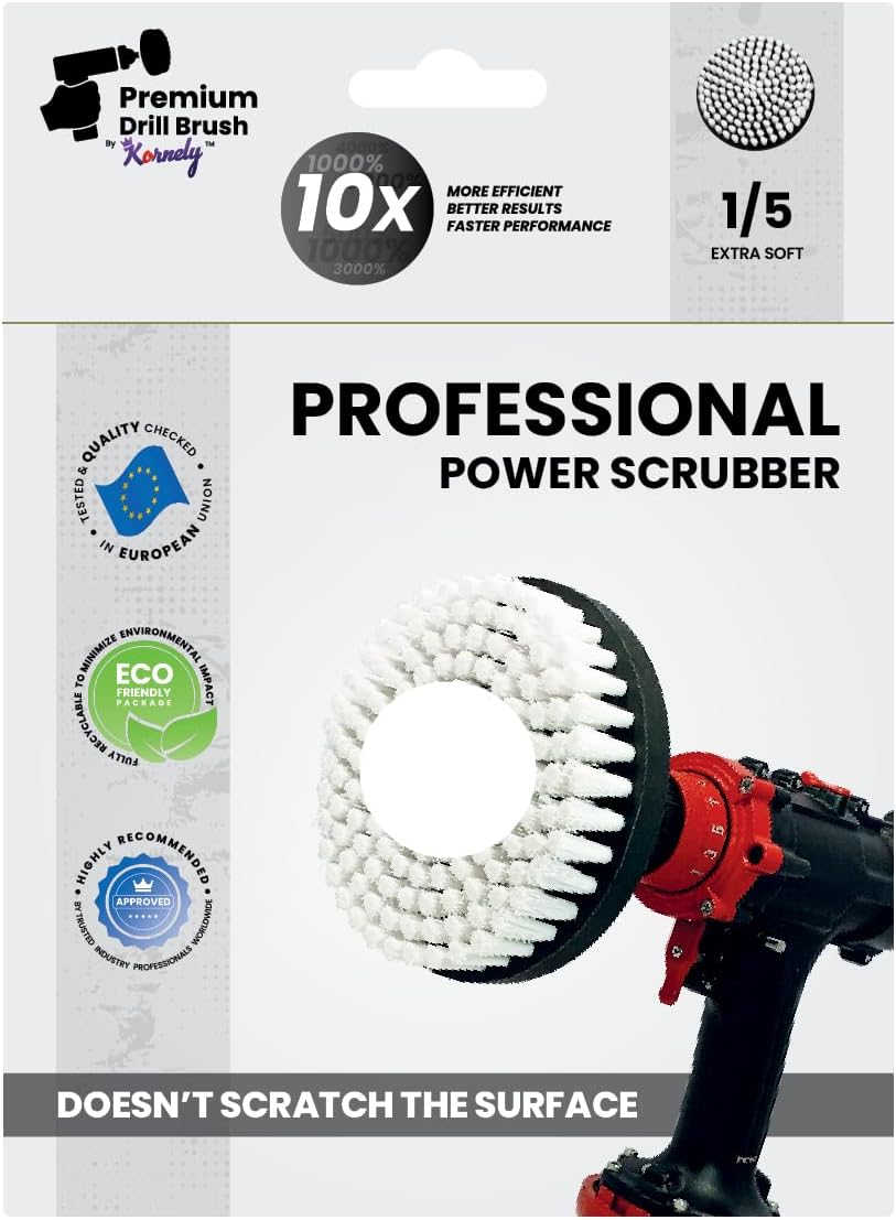 Premium Drill Brush Professional – Extra-Soft 5 in White | Scratch-Free Cleaning Brush for Carpet, Upholstery, Leather Seats, Glass, Furniture and Car Interior