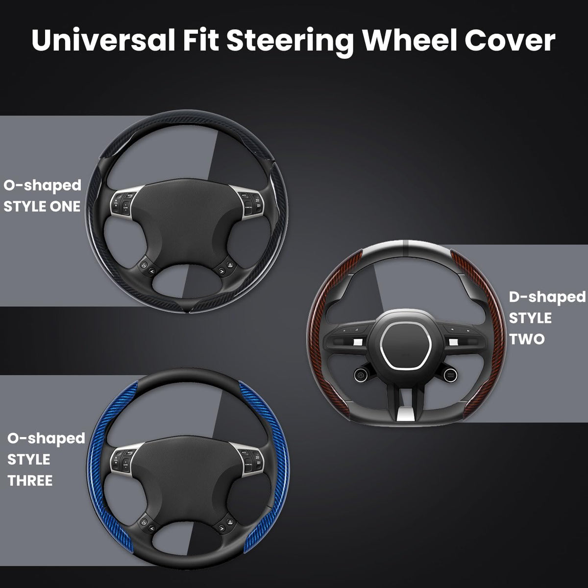 Hiseanllo Carbon Fiber Steering Wheel Cover 3PCS Set – Anti-Slip, Scratch-Resistant, Universal Fit for 14–16 Inch Wheels – Interior Car Accessories for Cars, SUVs, Trucks (Black)