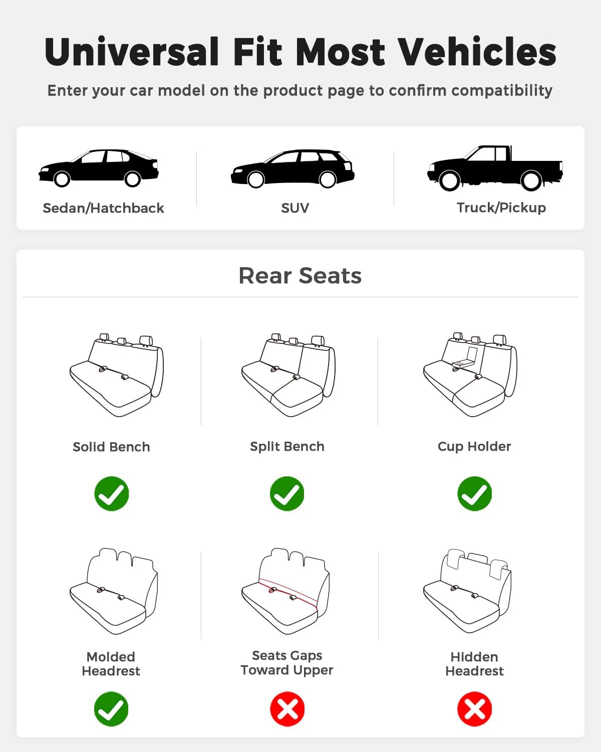 Huidasource Rear Seat Covers, Universal Fit for Cars SUVs Trucks, Coffee