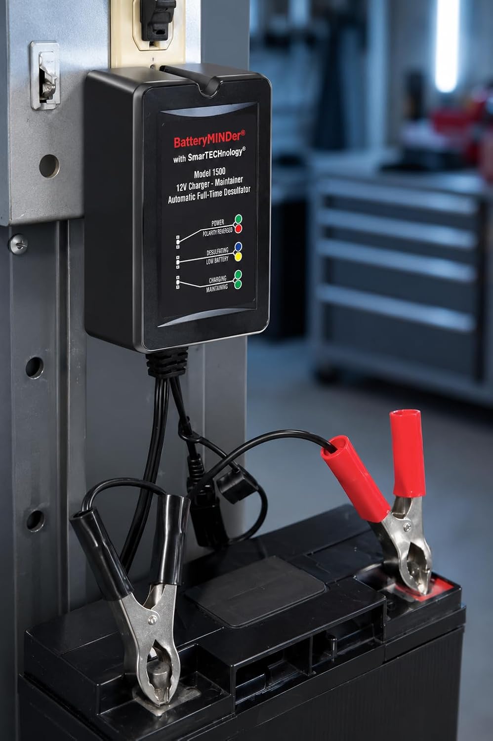 BatteryMINDer 15CEC1B 12V-1.5A Smart Battery Trickle Charger, Maintainer, and Desulfator with Battery Condition Indicator - for Winter and Long Term Storage