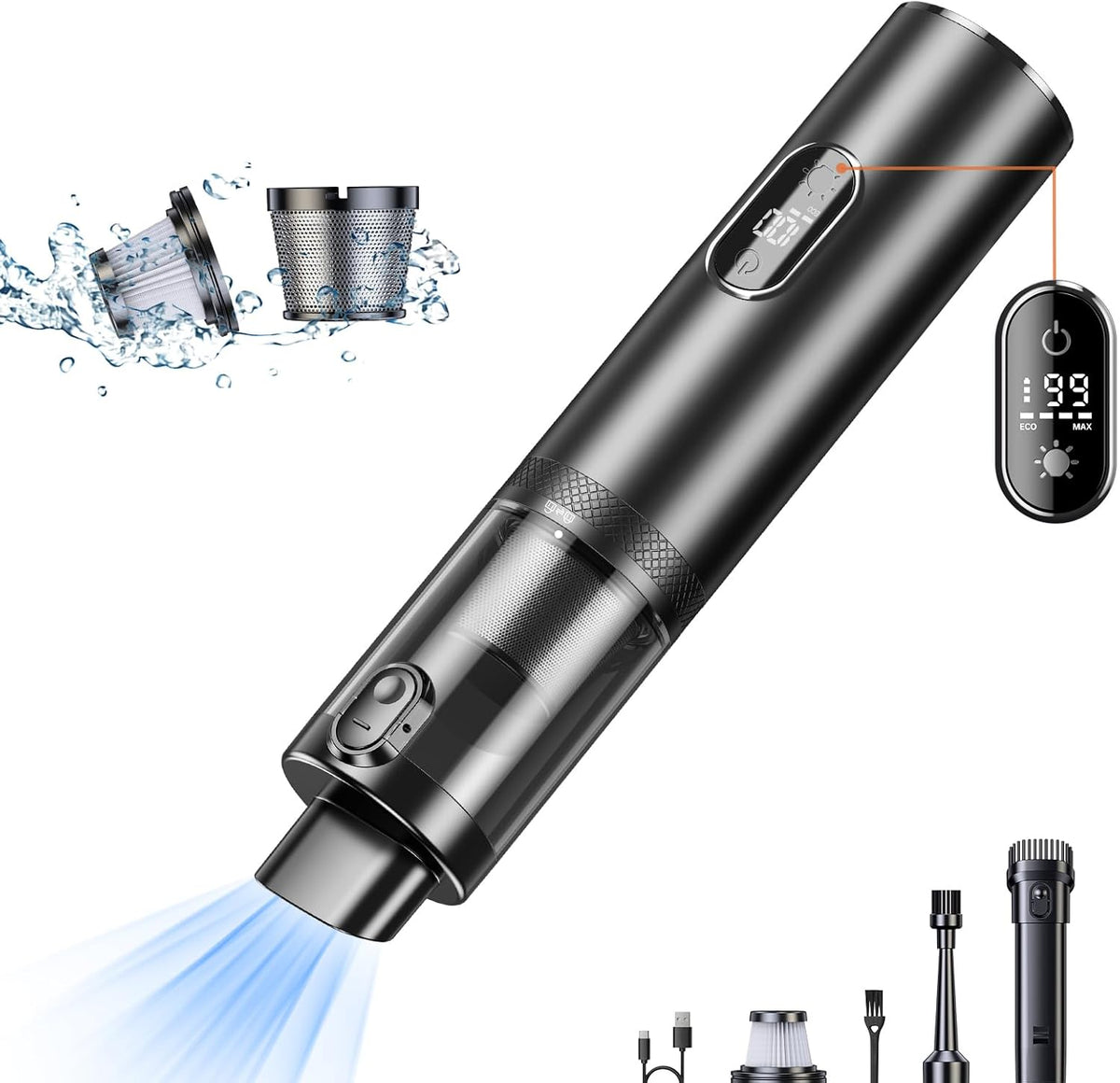 Cordless Car Vacuum Cleaner 14000Pa, Handheld Vacuum Portable Dust Buster Vacuum Small Vacuum Cleaner for Vehicle,Pet,Home, LED Display & Lightweight & Low Noise & Rechargeable