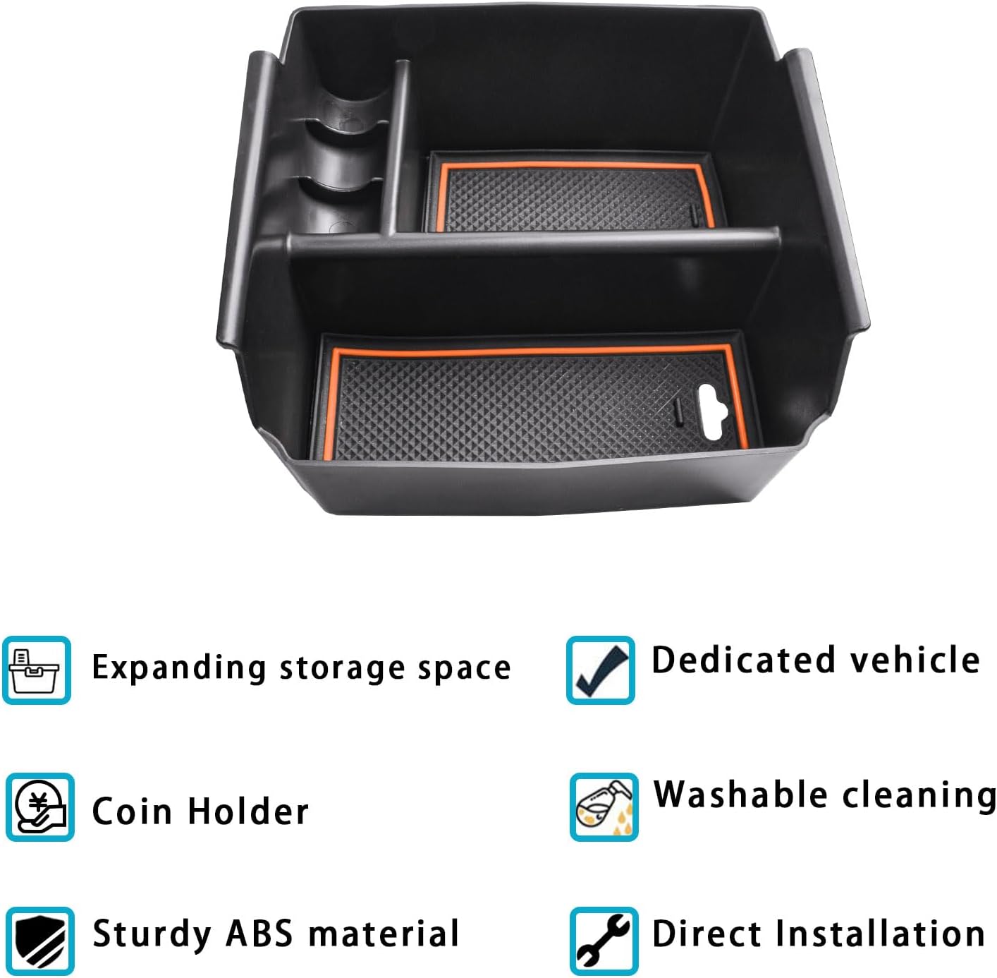 EDBETOS Center Console Organizer Tray Compatible with Jeep Wrangler JK/JKU 2011-2018 Rubicon Sport Sahara Accessories Armrest Storage Glove Box, Orange