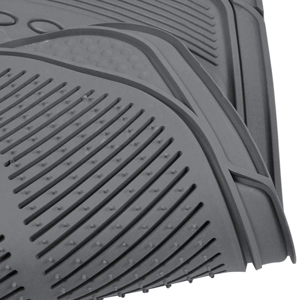 BDK 3-Piece Gray Rubber Floor Mats (Front + Rear), Heavy Duty Universal Fit Liners for Cars SUVs Trucks Vans, All Weather Protection Anti-Slip Nibs, Flexible Contours Fits Most Vehicles