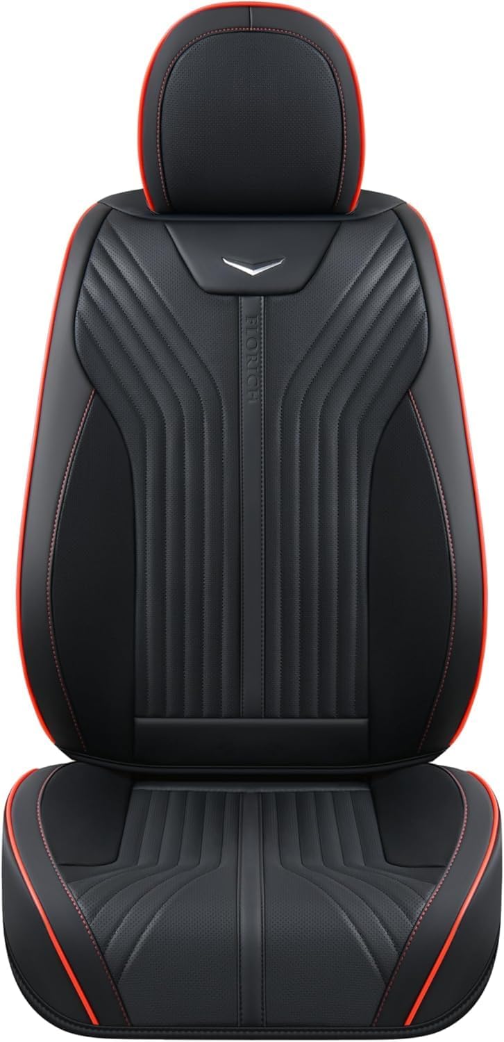 FLORICH Automotive Seat Covers Front Seats Leather Car Seat Cover Waterproof Breathable Car Seat Cushion Protector Universal Fit for Most Cars Trucks SUV, Black&Red Line