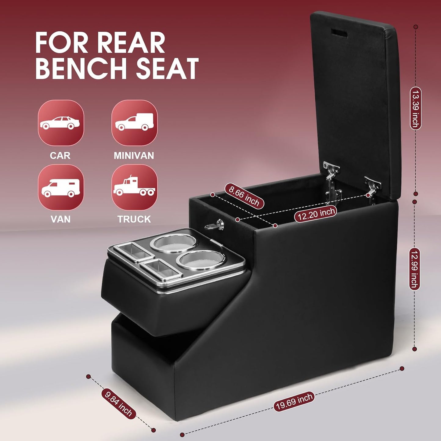 Center Console Between Seat for Minivans, SUVs, Middle Van Console Floor Console Organizer Storage Box with Locking