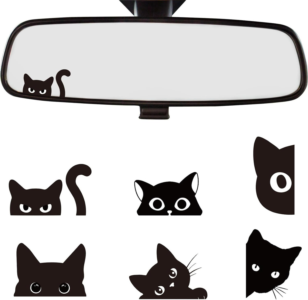 Dazoratix Cat Rearview Mirror Decal - 6 Pcs Cute Peeking Car Window Sticker