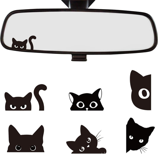 Dazoratix Cat Rearview Mirror Decal - 6 Pcs Cute Peeking Car Window Sticker