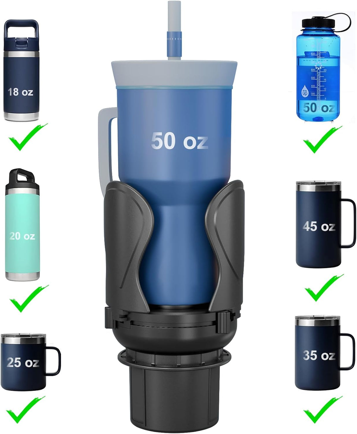 Car Cup Holder Expander, Cup Holder Extender Adapter with Expandable Arm and Adjustable Base, Compatible with Yeti Ramblers, Hydro Flasks, Stanley, Owala Most Coffee Mugs Bottles & Cups (CUP-T-1pack)