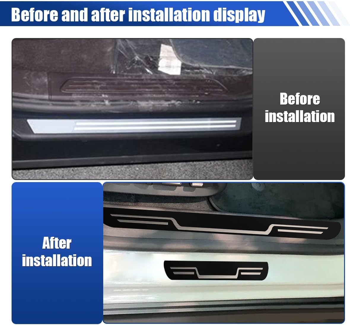 Craedli 4PCS Car Door Sill Protector Sticker, Stainless Steel Auto Door Edge Guard, Anti-Scratch Door Sill Threshold Protection Strip, Universal Car Interior Decoration for Sedan SUV (Black-Mirrored)