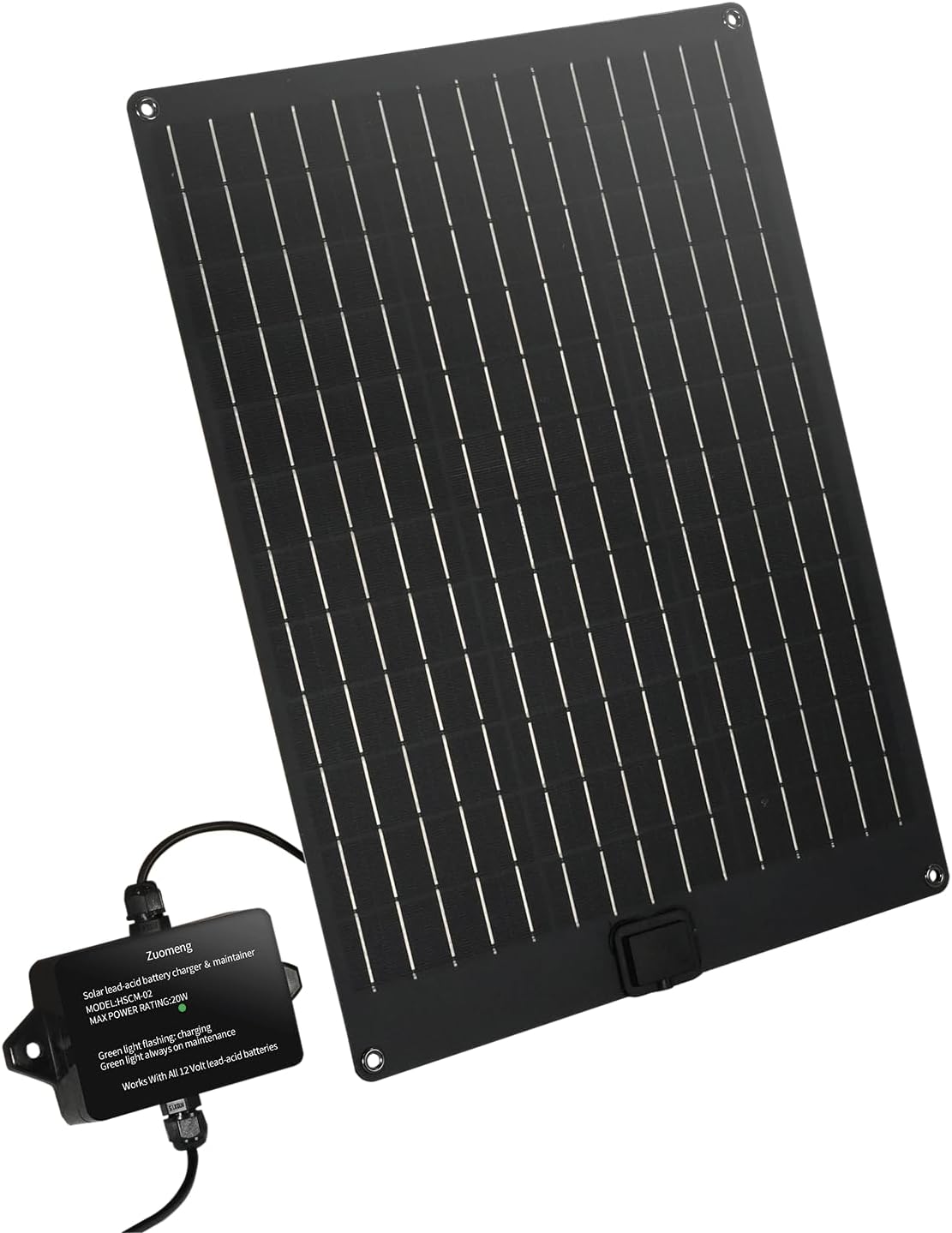 20W Solar Battery Maintainer & Trickle Charger, MPPT & Pulse Tech Solar Panel Kit, 12V Lead-Acid Battery Charger, Weatherproof for Car Boat Dump Trailer Outdoor Use