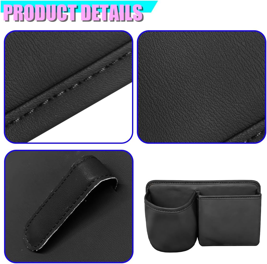 Car Side Door Organizer, Leather Auto Back Seat Storage Pouch with Cup Holder, Car Console Side Trash Can, Universal Vehicle Interior Organizer Pocket for Phone, Coin, Sunglasses (Black)