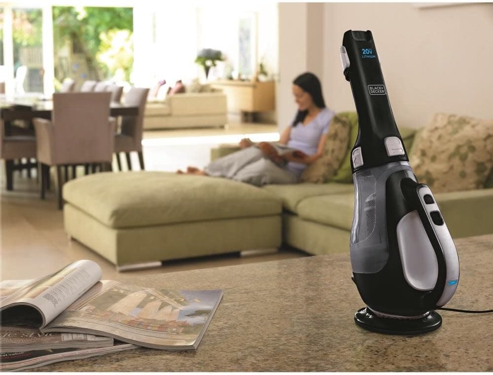 BLACK+DECKER dustbuster 20V Hand Vacuum Cordless Rechargeable, Car Vacuum Portable, Powerful Suction AdvancedClean Hand Vac with Extendible Crevice Tool, Flip-Up Brush and Charging Base (BDH2000L)