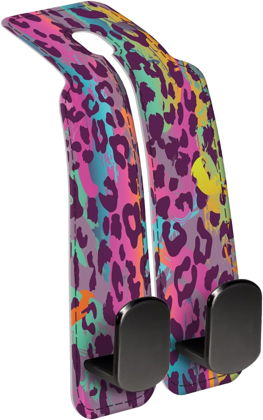 Car Seat Back Storage Headrest Hook, Premium Leather Double Metal Hook, Hanger Storage Organizer for Purse Cloth Bag, Car Interior Accessories Funny Colorful Seastar