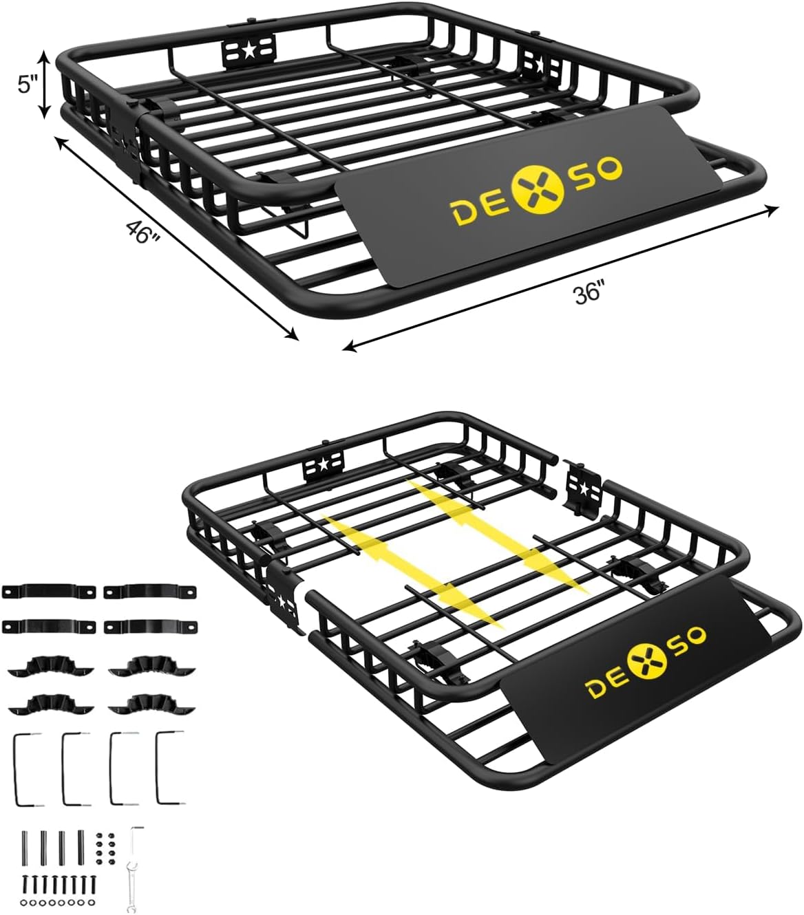 Universal Roof Rack Basket with Cargo Net, 200 lb Cargo Carrier, 46 x 36 in