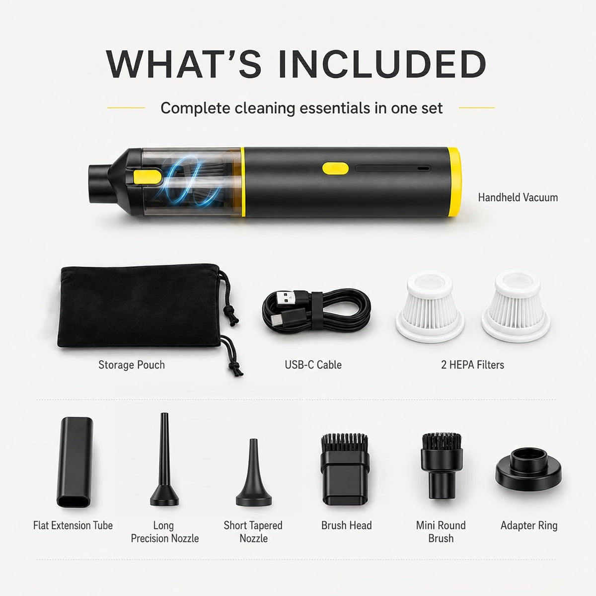 CROS Handheld Car Vacuum Portable Cordless 2 Suction Modes, 16000Pa 4-in-1 Mini Vacuum with Interchangeable Accessories for Car, Small Jobs, Keyboard and Office
