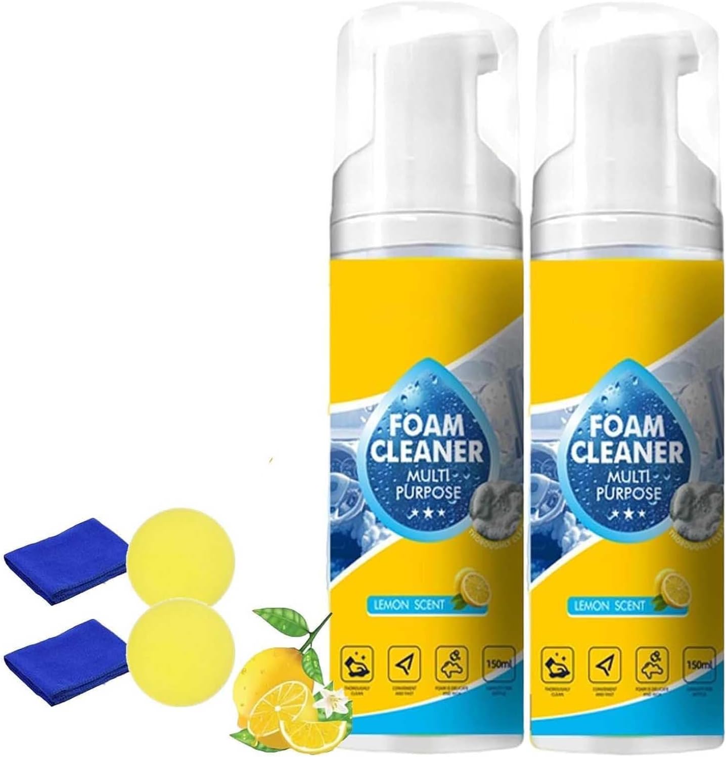 Powerful &amp; Multipurpose Car Interior Foam Cleaner, All-Purpose Rinse-Free Foam Cleaner Spray, Deep Penetration Rich Foaming Stain Remover (2 Pcs)