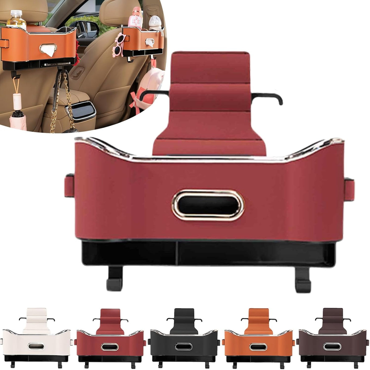 Multifunctional Car Seat Back Storage Box, Car Seat Tissue Box and Storage Box, Universal Car Tissue Organizer Back Seat with 2 Drink Cup Holder (Orange)