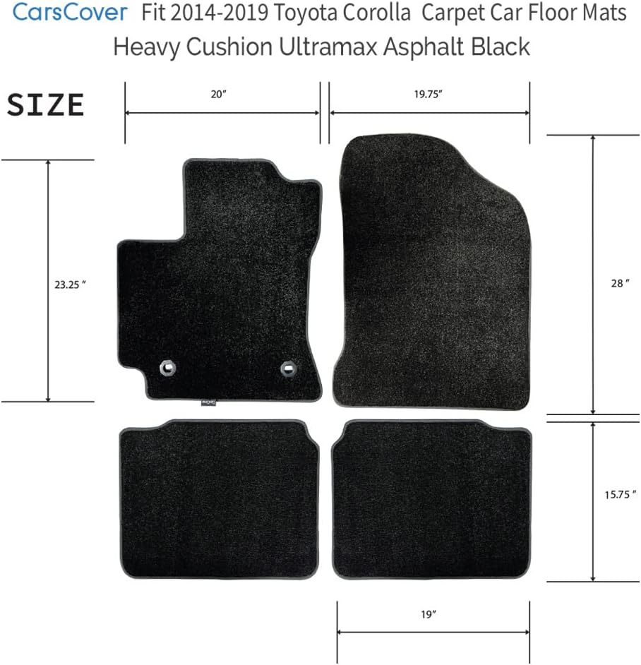 CarsCover Front & Rear Carpet Floor Mats for 2014-2019 Toyota Corolla Black