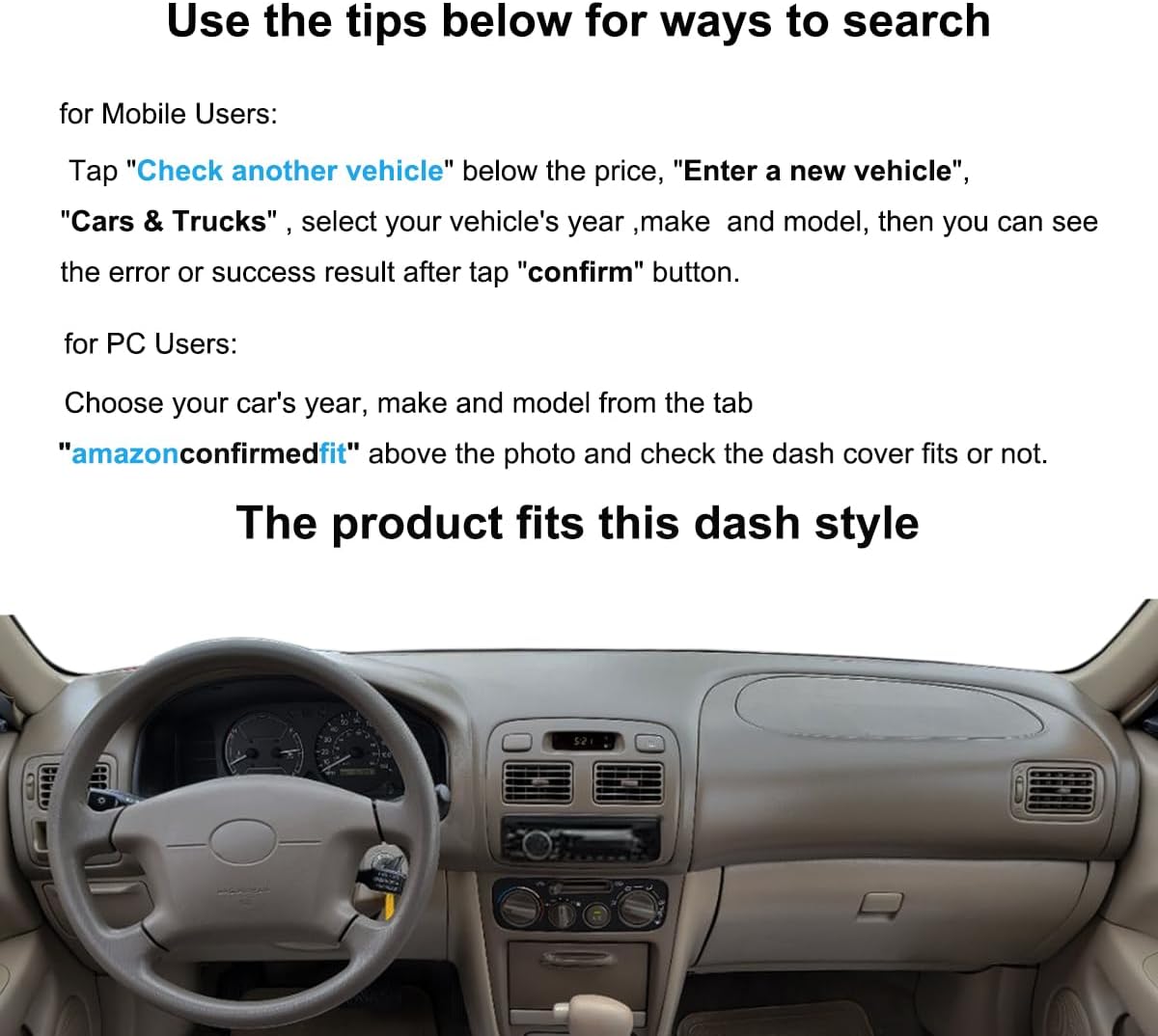 Yiz Dash Cover Mat Custom Fit for Toyota Corolla 1998-2002 (Black) J255