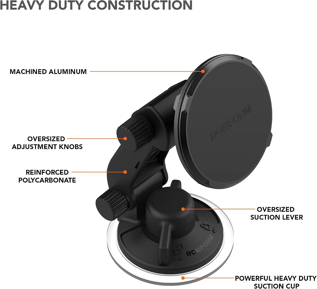 ROKFORM - Adjustable Magnetic Windshield Phone Holder, Compatible with MagSafe Phone Cases and Cases, Strong Suction Cup, 210° Tilt, 360° Rotation