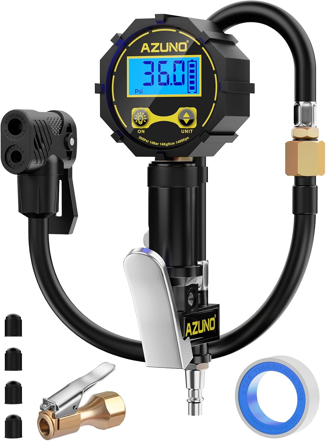 Presta Valve Adapter with Pressure Gauge, 200 PSI Bike Tire Inflator