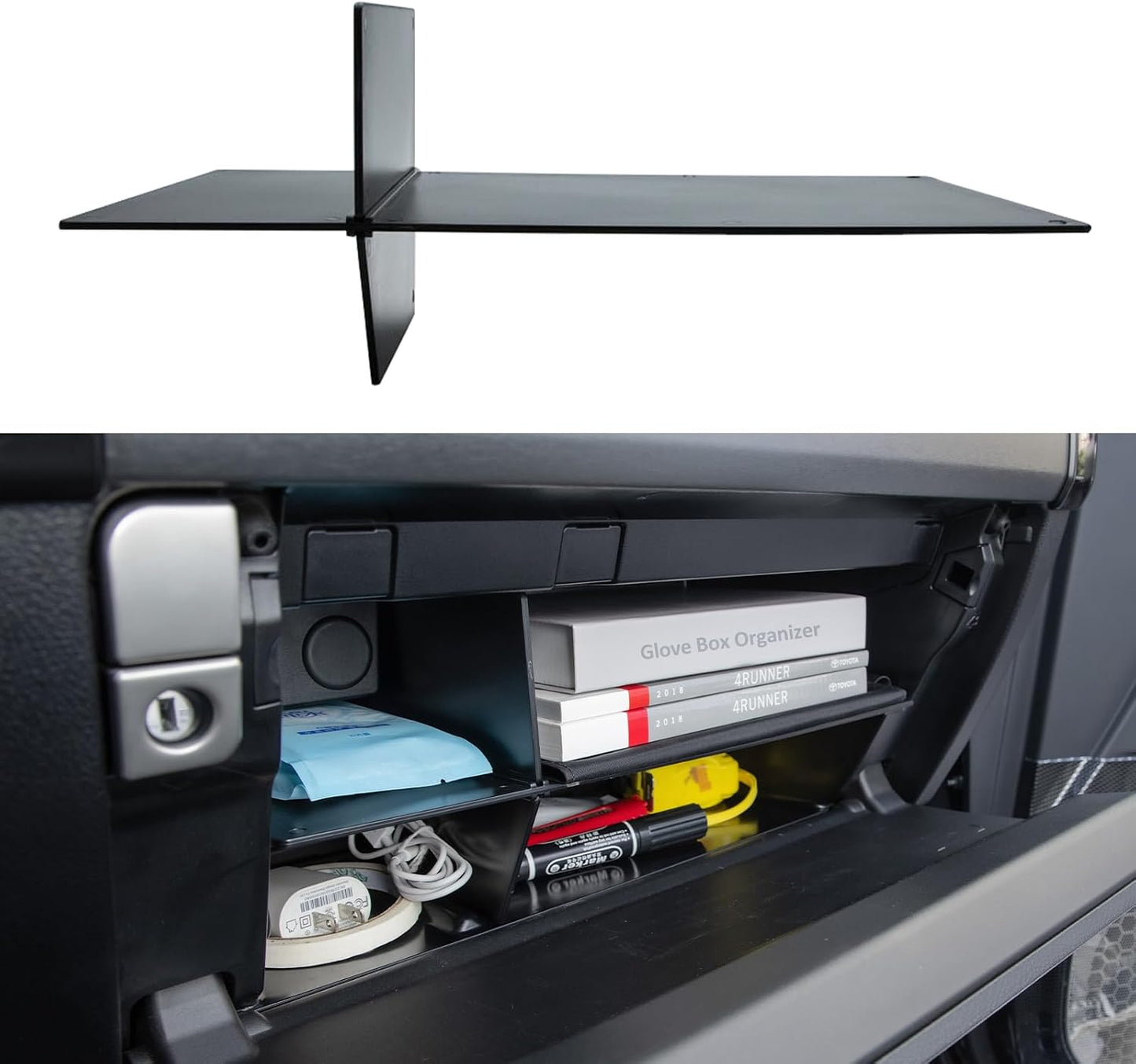 JDMCAR Glove Box Organizer Compatible with 2025 2026 Toyota 4Runner Accessories, ABS Black Materials Insert Storage Glove Box Compartment Divider Tray