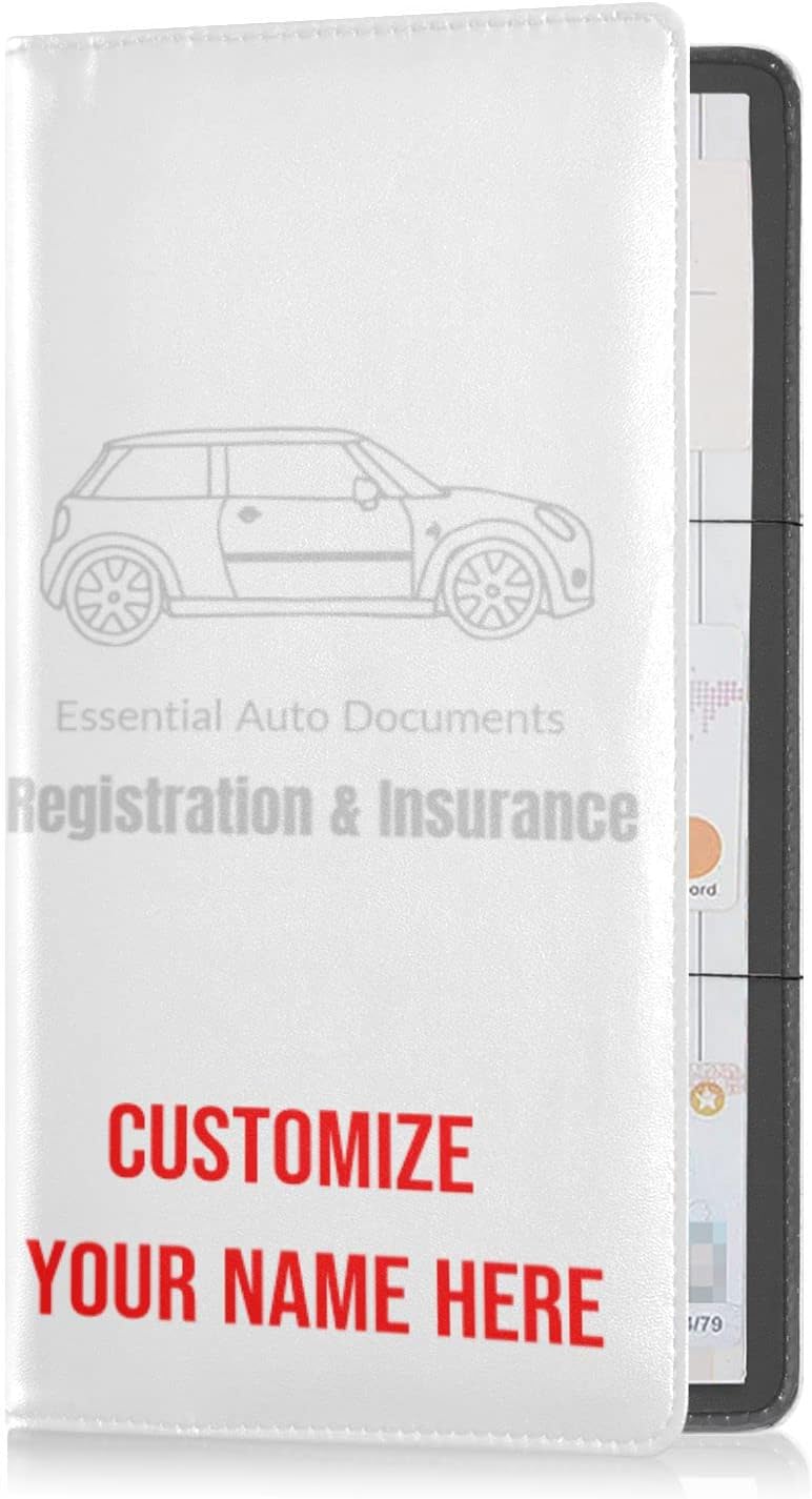 Custom Car Registration and Insurance Card Holder Personalized Leather Glove Box Organize Men Women Wallet Accessories Case for Cards, Essential Document Driver License White