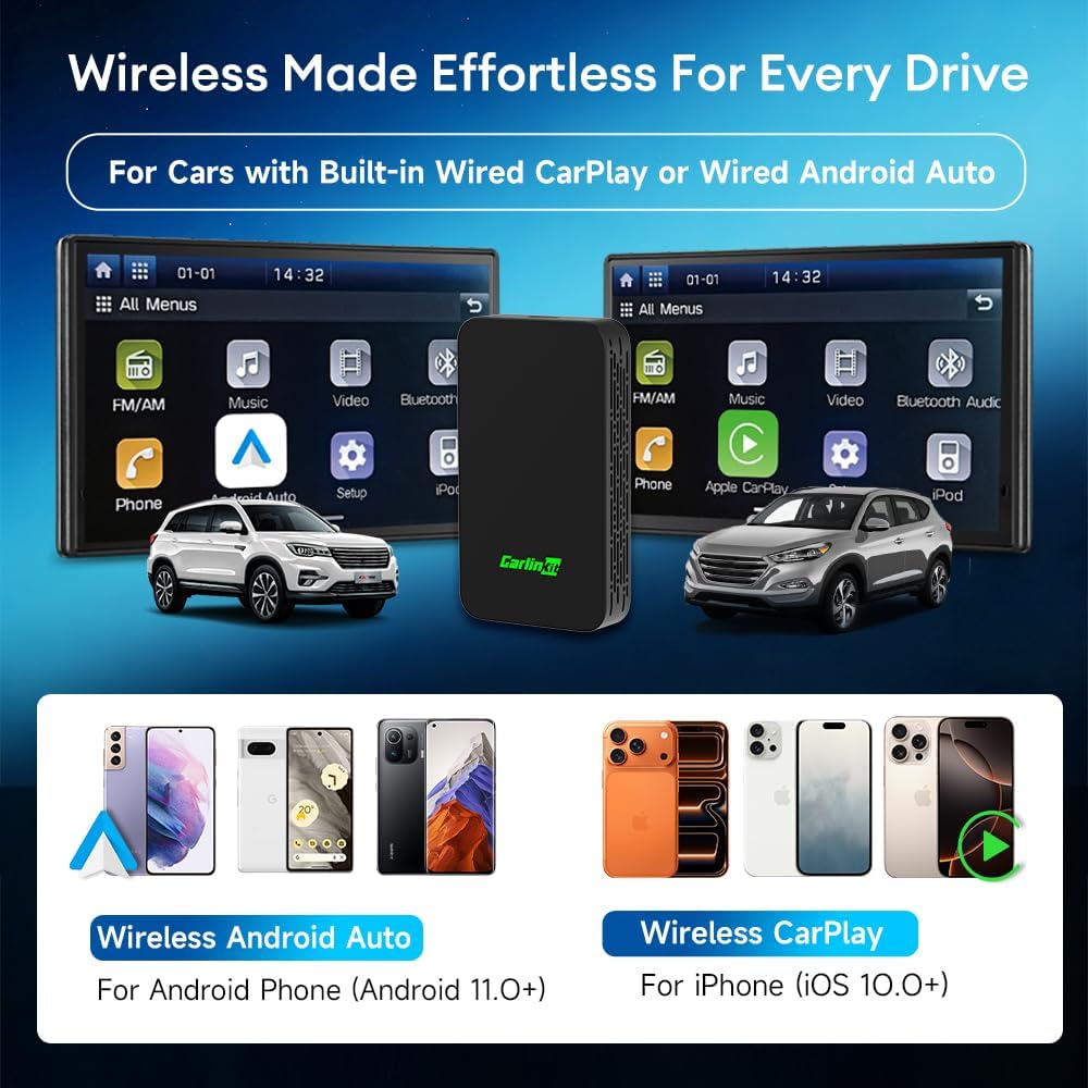 Carlinkit 5.0 Android Auto & Wireless CarPlay Adapter,Plug & Plug, Two Channel Connection, Online Update,for Cars with OEM Android Auto & Wired CarPlay (2016-2026), 10s Auto-Connect