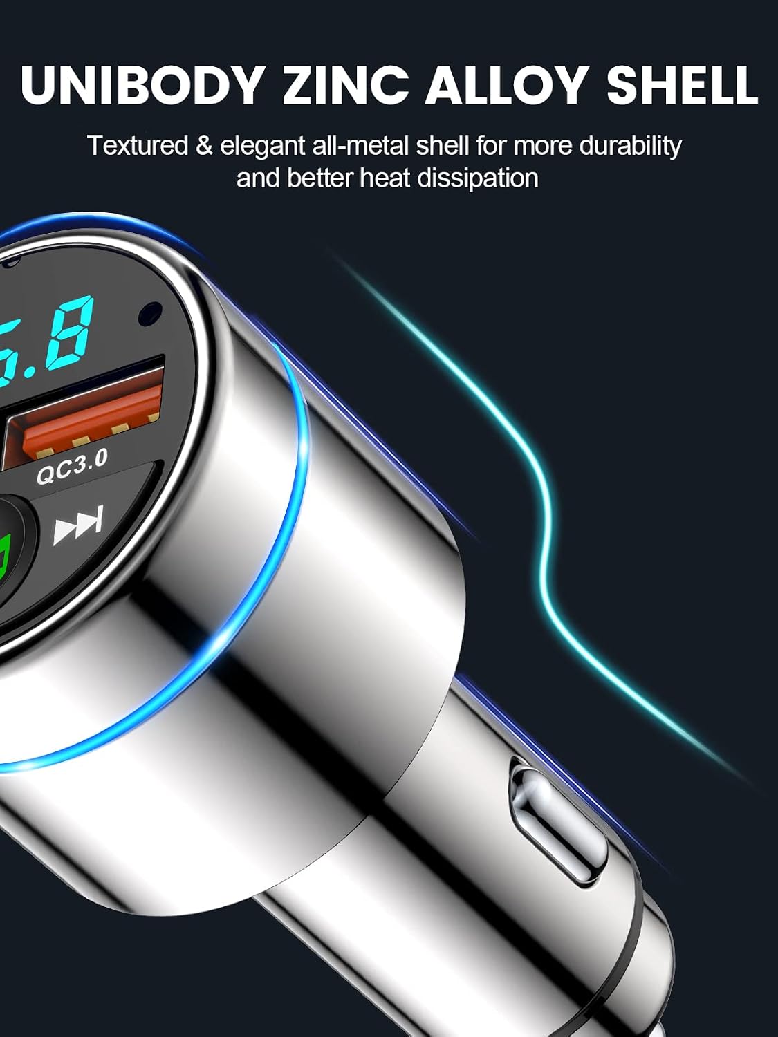 FM Transmitter for Car Bluetooth 5.3, All-Metal PD 20W & QC3.0 18W Fast Charger, Wireless FM Radio Car Kit Bluetooth Adapter, Noise Cancelling Hands-Free Call, Hi-Fi Music, Ring Light