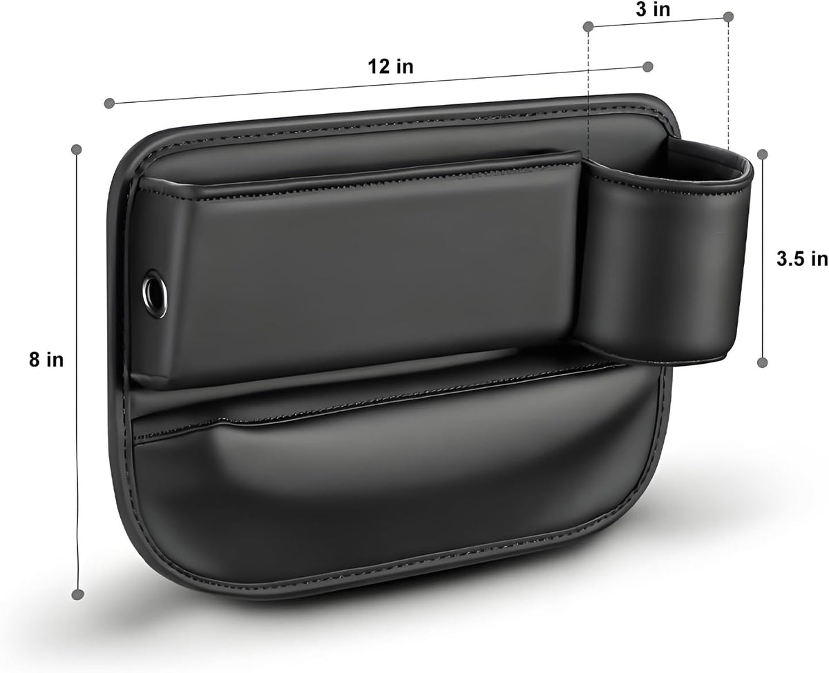 Car Seat Gap Filler Organizer, Universal Premium Leather Seat Organizer with Cup Holder, Seat Gap Storage Box with Bottle Holder, Car Gap Bag Front Center Console Seat (Driver+Passenger 2 Pack)