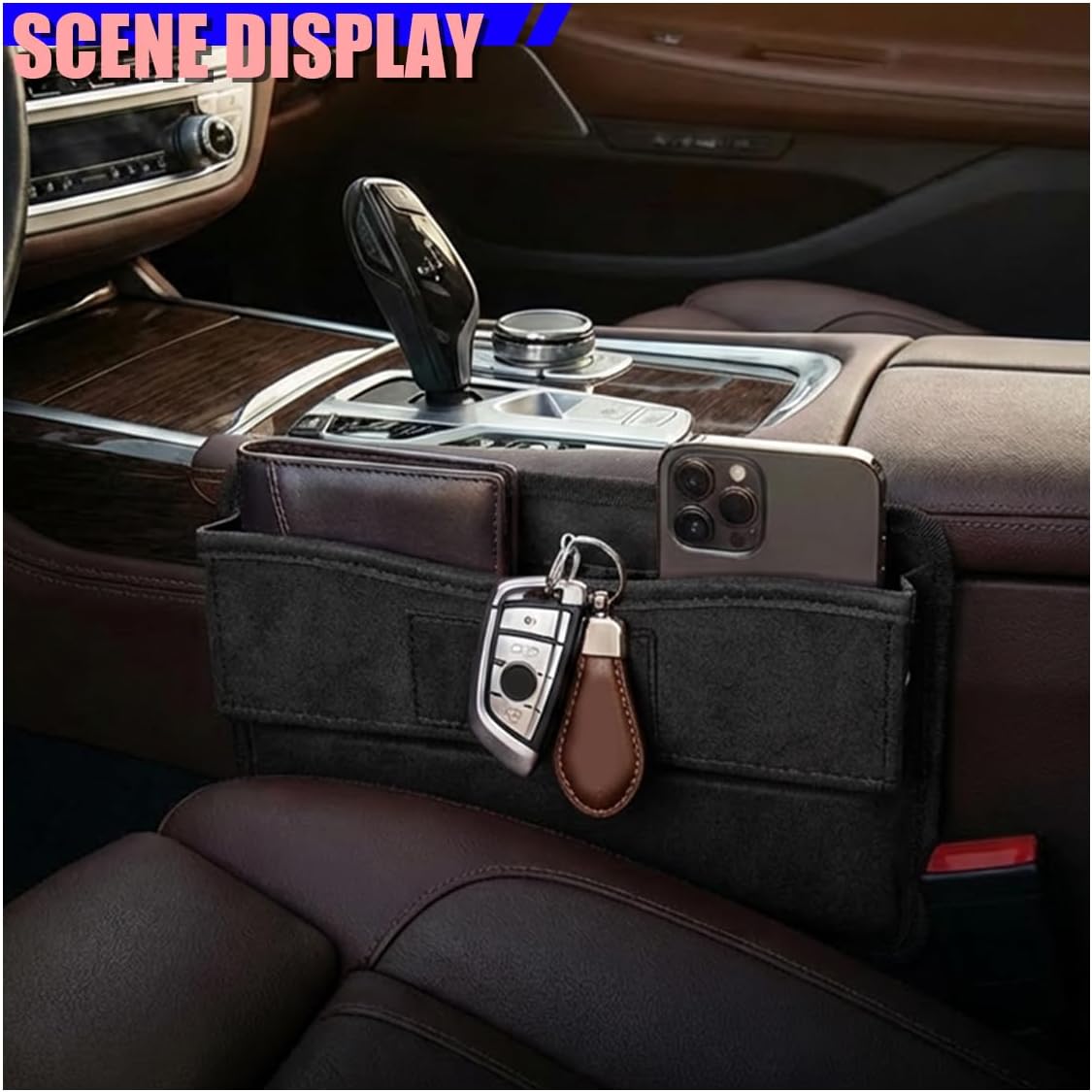Car Seat Gap Filler, Anti-Drop Automotive Front Seats Gap Storage Box for Phone, Glasses, Key, Card, Universal Vehicle Interior Organizer Accessories for Car, SUV, Truck (Black)