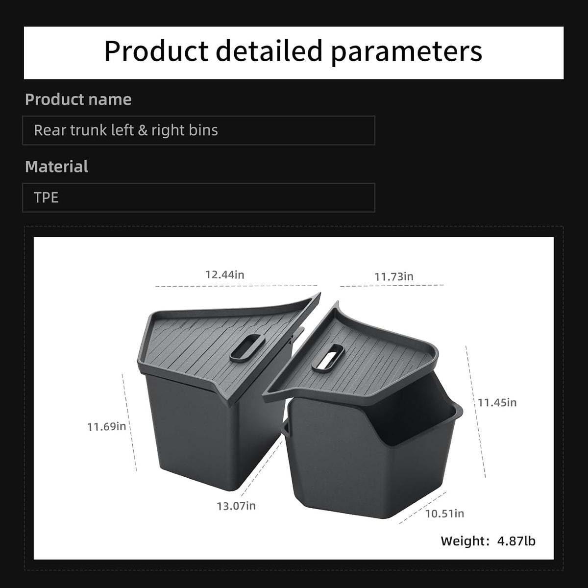 LUCKEASY Rear Trunk Storage Bins for Tesla Model Y Juniper 2025 2026 | Model Y Standard & Premium & Performance, Trunk Side Storage Box with Lids, Rear Cargo Garbage Bins, TPE, Accessories, Black