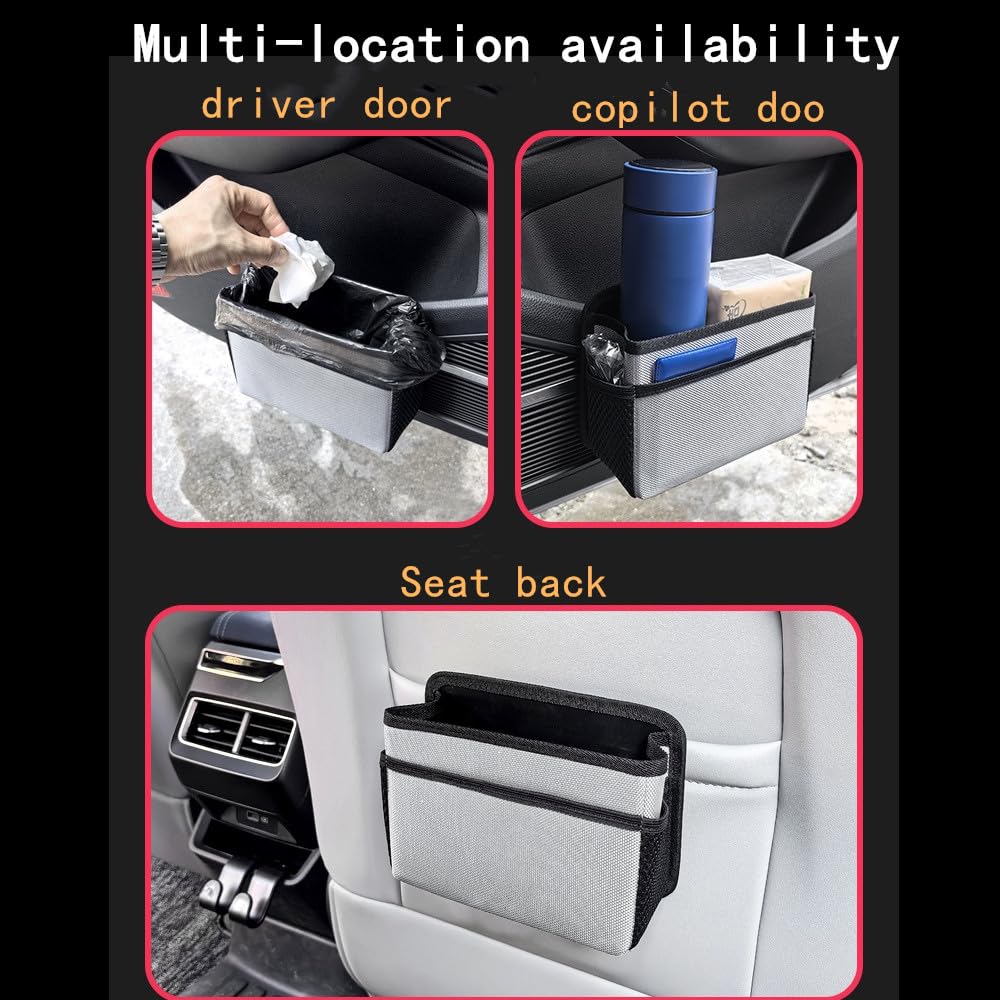 Car Trash Can, Foldable Multifunctional Hanging Storage Box Trash Can with a Roll of Garbage Bag, Multi Pocket Design Suitable for Car, Home, and Office Car Trash Cans (Black)