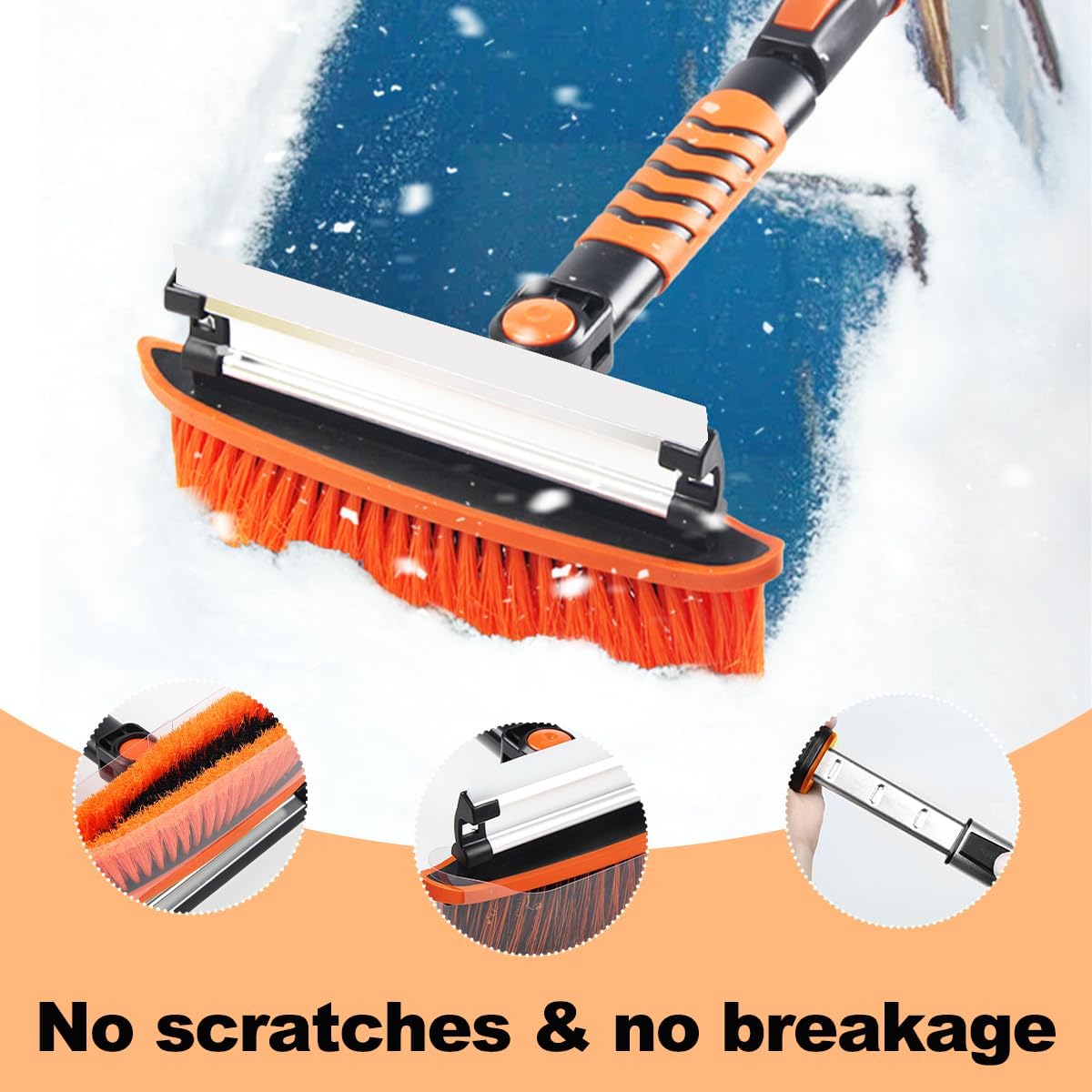 Yourkar 41" Extendable Ice Scrapers for Car Windshield, 3 in 1 Ice Scraper and Snow Brush for Car Windshield with Foam Grip, Car Snow Removal Equipment for Cars SUVs Trucks
