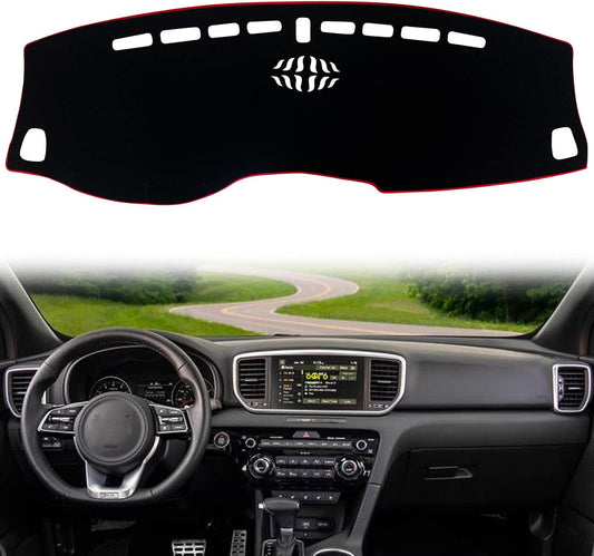 Dash Mat Cover Custom Interior Center Console Compatible with Kia Sportage SUV 2017 2018 2019 2020 2021 2022 Dashboard mat Covers Accessories (Red Trim)