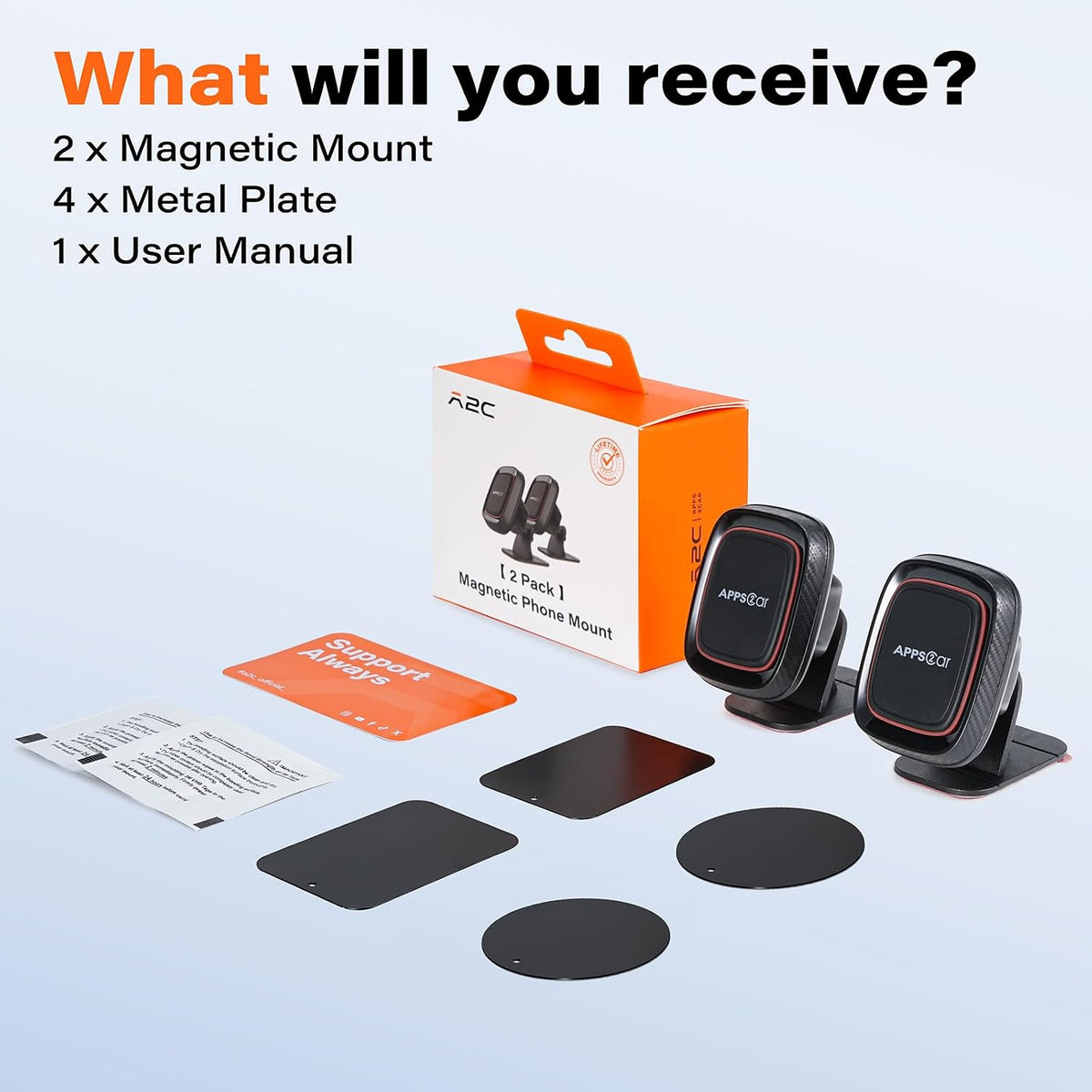 APPS2Car 2-Pack Magnetic Phone Holder for Car, Dashboard Magnet Car Mount