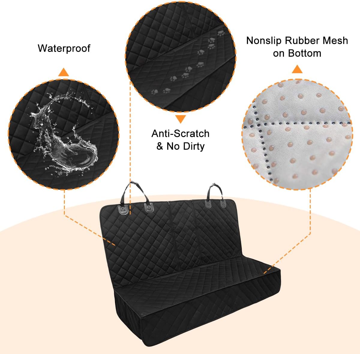 Oxford Dog Back Seat Cover with Side Flaps, Black Border