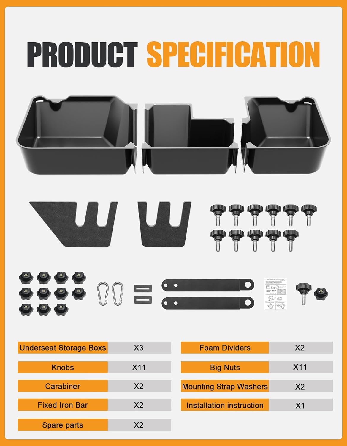 KINGGERI Under Seat Storage Boxes - Compatible with 2019-2026 Dodge Ram 1500 Crew Cab (Not for Classic), Heavy Duty Upgraded Rear Under Back Seat Storage Truck Cargo Black Tool Box Organizer