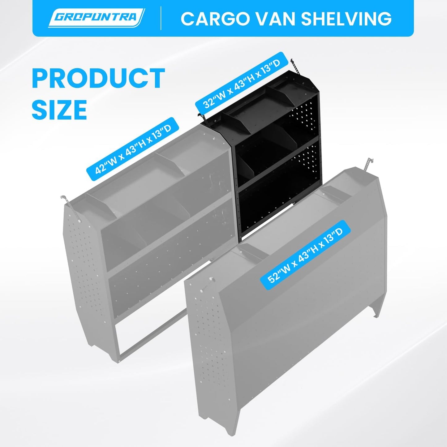Steel Cargo Van Shelving Storage System Adjustable Height Fit for Ford Transit Connect 2014+, Ram Promaster City, Chevy City Express, NV200 32" W x 43" H x 13" D