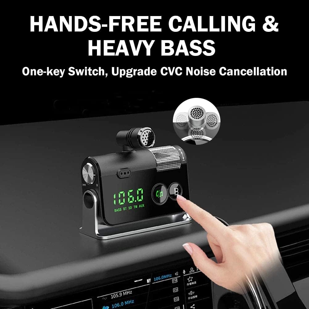 Bluetooth Car Adapter, Blutu para Carros with 2 Microphones & QC3.0 +Type-C PD 18W HiFi Bass Supports Hands-Free Calling, Siri Google Assistant, TF Card AUX Output