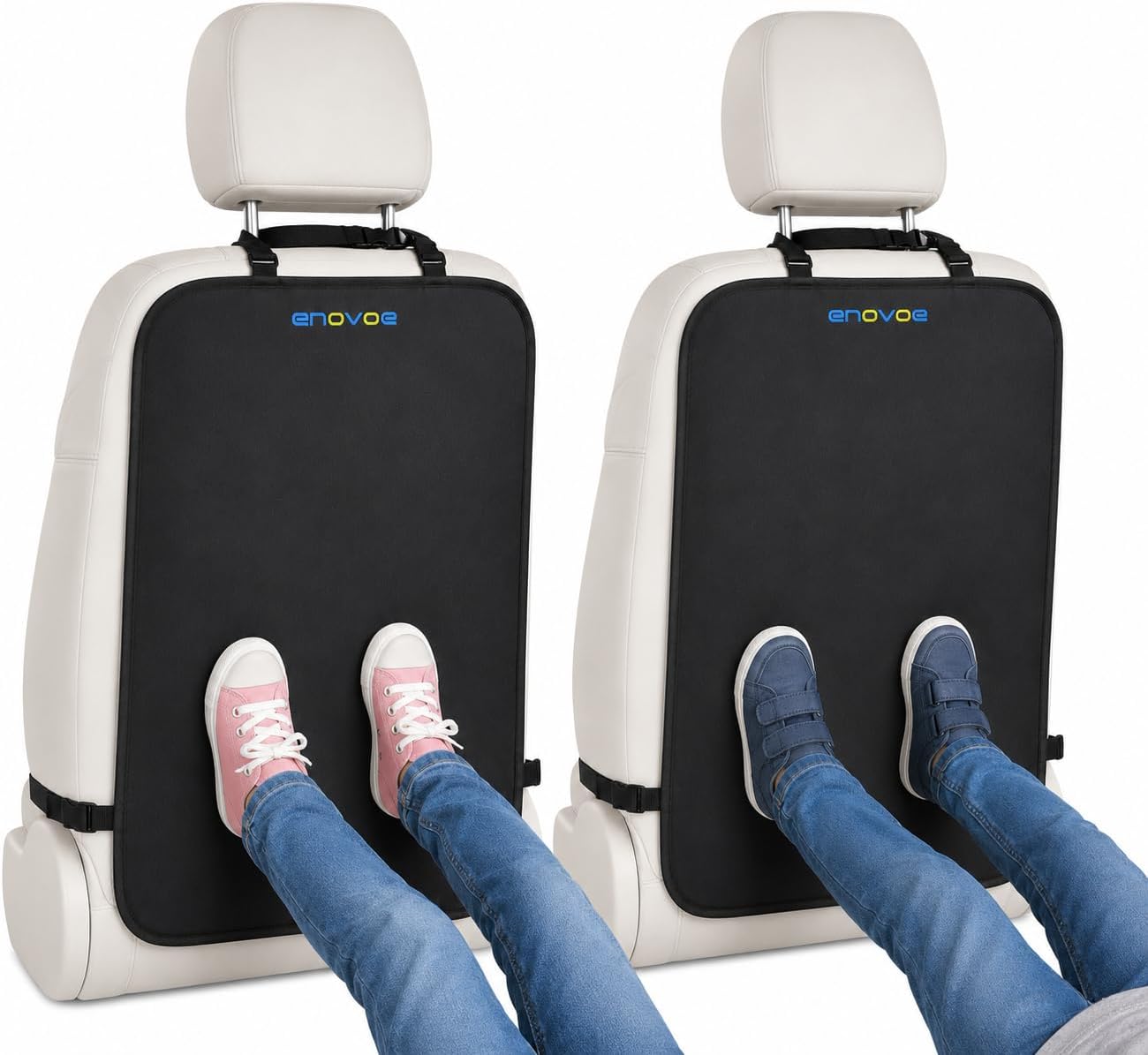Enovoe Kick Mats Back Seat Protector for Kids - 2 Pack - Premium Quality Car Seat Back Cover Offers Waterproof Protection of Your Upholstery from Mud and Scratches - Backseats Kick Protector for Child