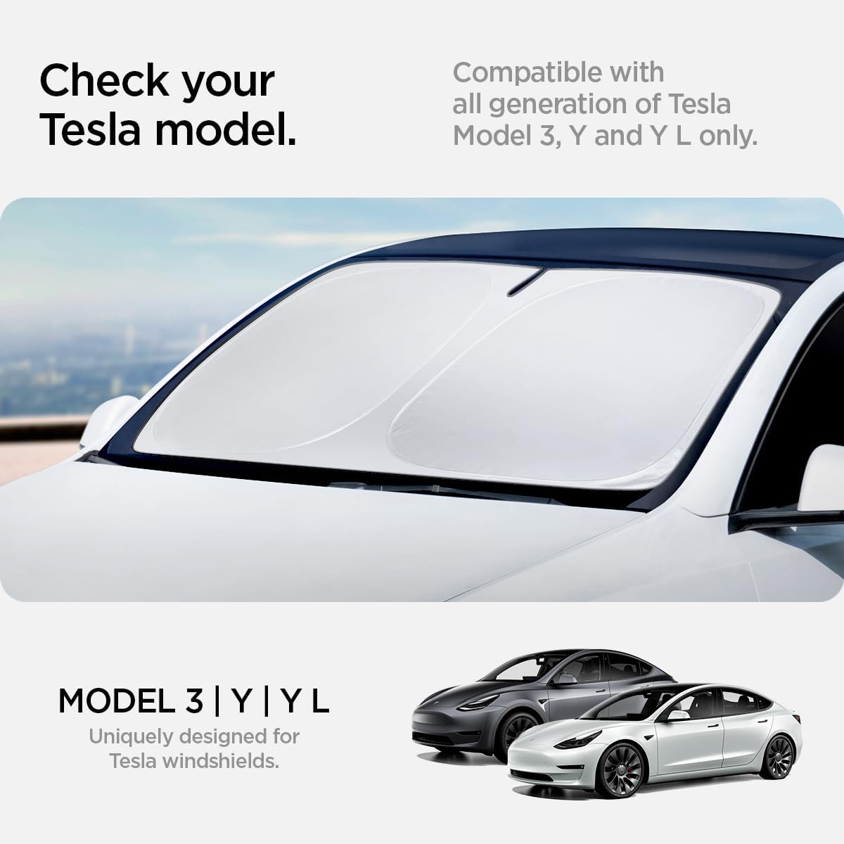 Spigen ZeroGap Windshield Sunshade for Tesla Model Y & 3, Maximum UV & Heat Protection, Dual Layer with Pocket | Car Accessories for Model Y Juniper, Model Y L, Model 3 Highland | Gift for Tesla Owner