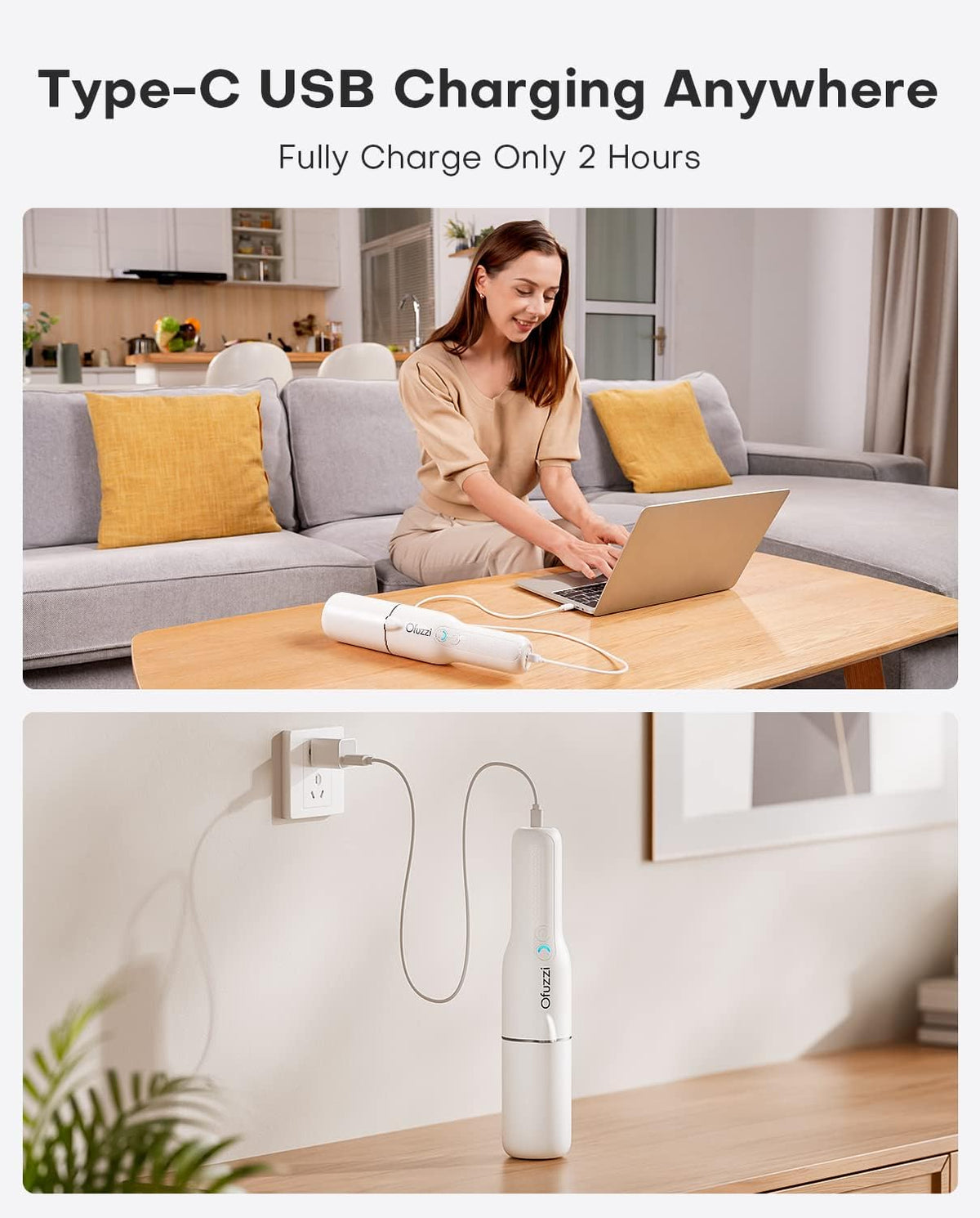 Ofuzzi Slim H7 Pro Handheld Vacuum, 1.0LB, 27AW/11kPa, Handheld Vacuum Cordless with LED Lighting and Two-Speed Modes, Low Noise, Type-C Charge, Mini Vacuum for Home Cleaning, White