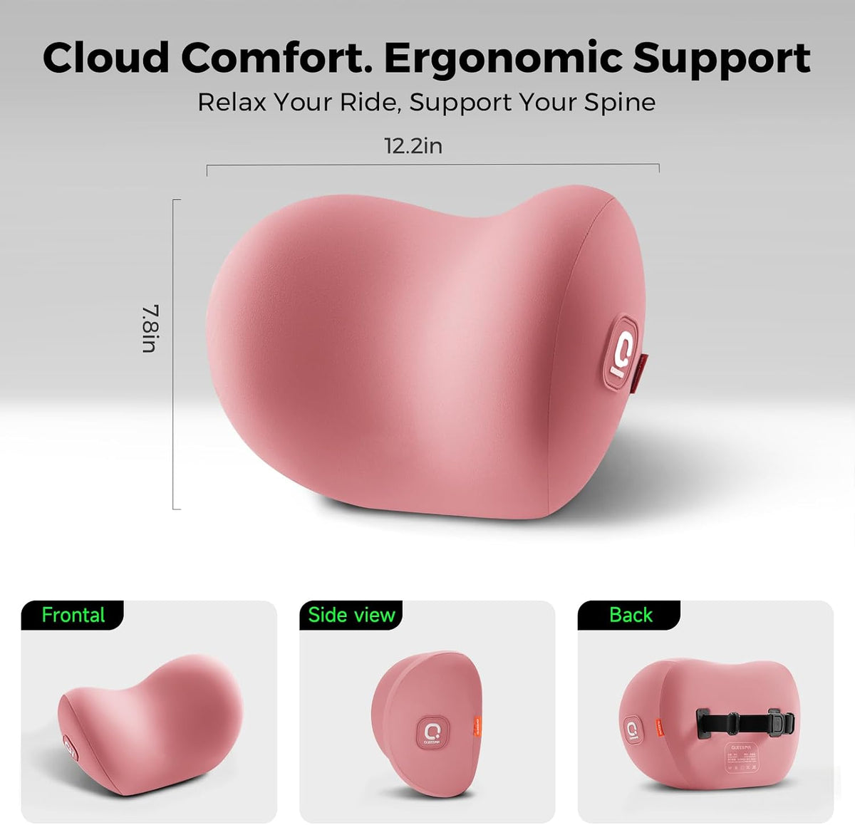 BEBAS Memory Foam Car Headrest Pillow - Breathable Neck Support Pillow for Driving, Universal Fit Cars/SUVs/Tesla/Toyota & Office Chair, Removable Cover (Pink, 4-Season)