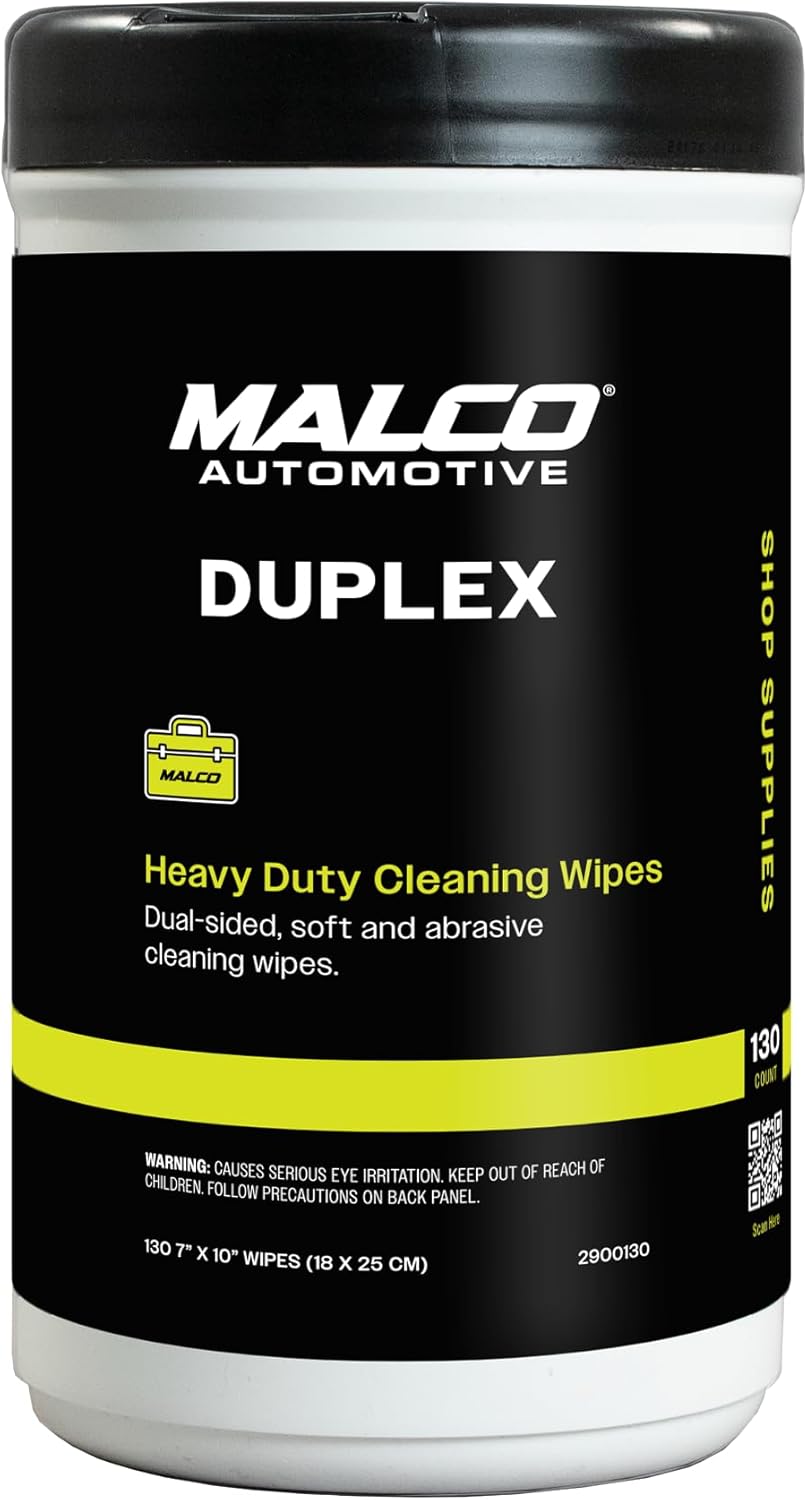 Malco Duplex Heavy Duty Cleaning Wipes for Home and Auto - Dual Sided Textured, Wet Wipe/Removes Grease, Tar, Paint, Oil, Dirt/No Residue/Safe for Hands/Made in USA (130 Wipes)