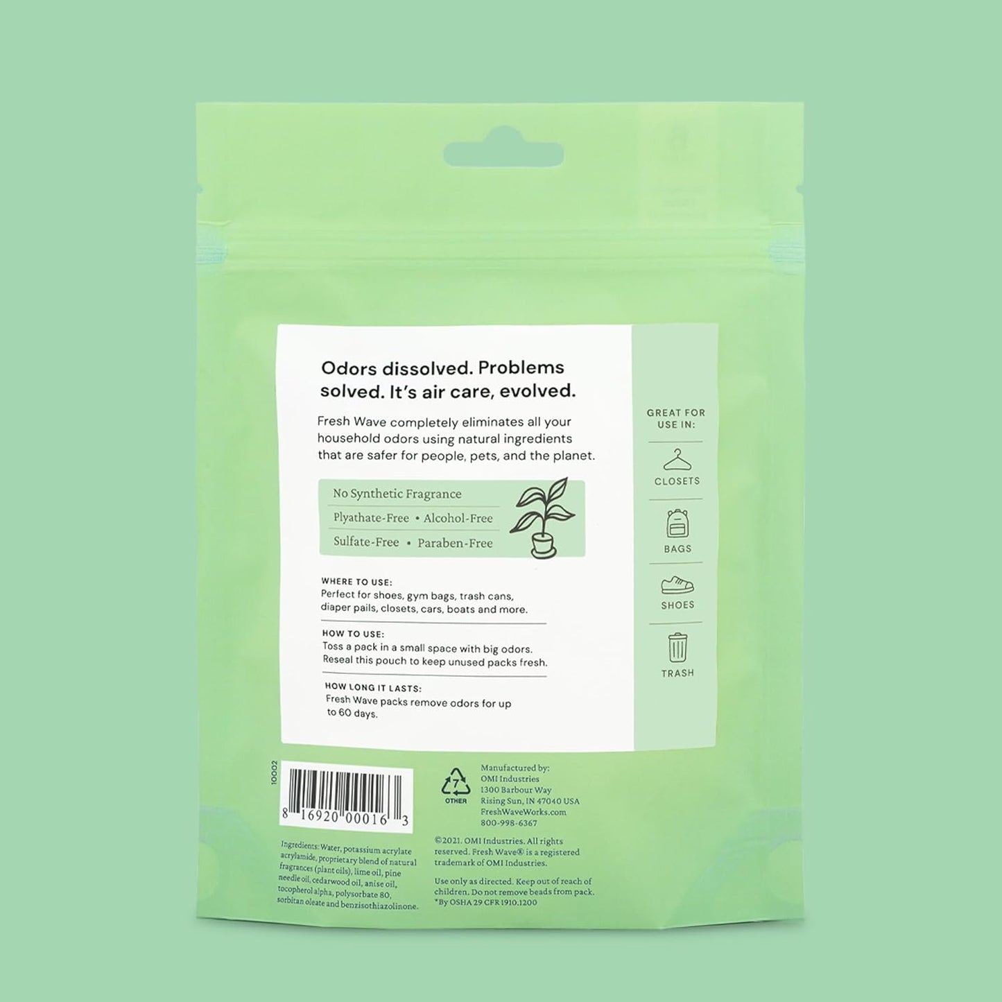 Fresh Wave Odor Eliminating & Deodorizing Packs | 2 Bags of 6 Each | Safer Odor Relief for Small Spaces | Natural Plant-Based Odor Eliminator | Odor Absorbers for Home, 3.6 Ounce (Pack of 2)